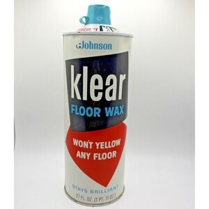 Vintage Metal Can Johnson Klear Floor Wax Stays Brilliant Wont Yellow  19oz Full